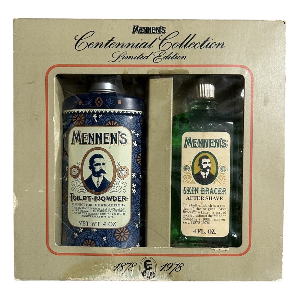 Vintage 1978 MENNEN'S Centennial Collection Skin Bracer Aftershave & Powder Set
